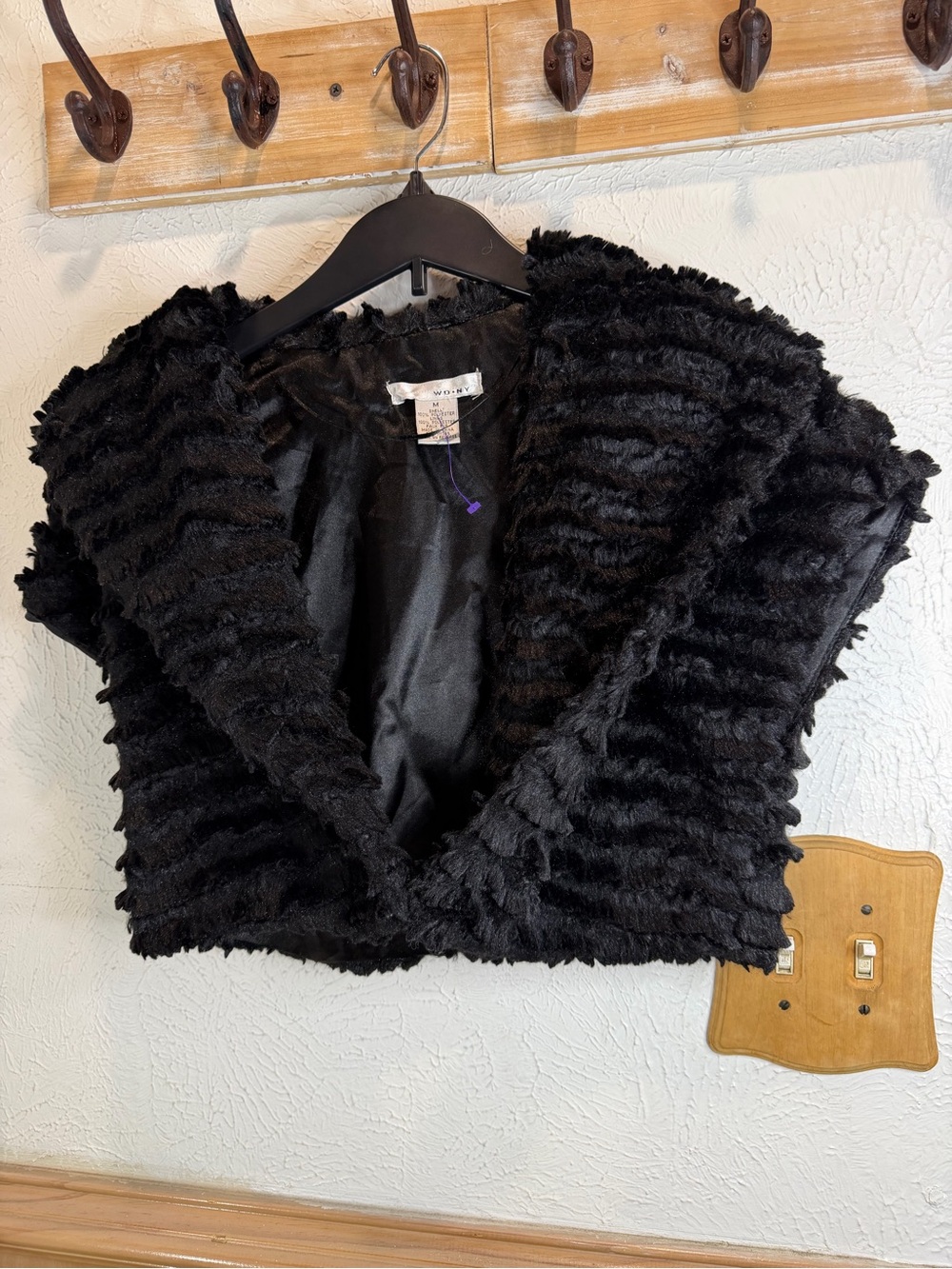 WD.NY Black Faux Fur Cropped Teddy Jacket